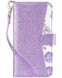 Ulak Glitter Iphone SE 5S 5 Flip Wallet Kickstand Case Premium Pu Leather Case Card Holder Id Slot Wristlet Hand Strap Shockproof Full Protective Cover Bling