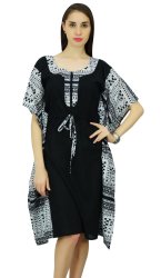 Phagun Womens Abstracat Cotton Black & White Bohemian Kaftan Short Night Wear Maxi PKFL71A