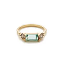 Tourmaline And Salt & Pepper Diamonds Trilogy Ring In Yellow Gold