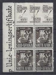 South Africa 1943 Large War 1s3d Top Left Corner Block Of 4 Unmounted Mint