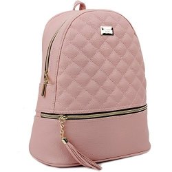 Copi Women's Simple Design Fashion Quilted Casual Backpacks Pink