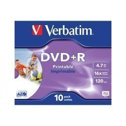 Verbatim 4.7gb Dvd+r 16x - Printable Jewel Case Pack Of 10