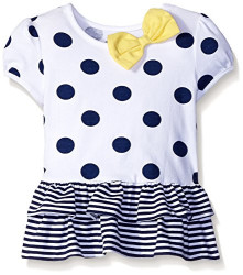 Gerber Graduates Baby Girls' Short Sleeve Drop Waist Top With Hemmed Double Ruffle Size: 18 Months Color: Navy Polka Dot