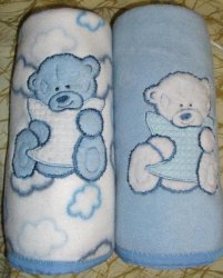 Fleecy Baby Blankets - Twin Pack - Appliqued Tatty Teddy