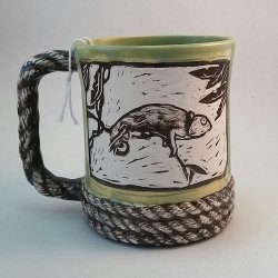 Special Rope Mug - Carved Chameleon - Twin Willows Ceramics