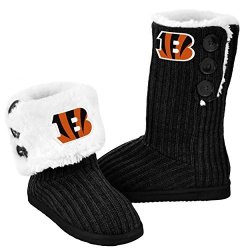 Nfl Football Ladies Knit High End Button Boot Slippers - Black Cincinnati Bengals Medium