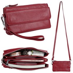 Yaluxe Women's Leather Smartphone Wristlet Crossbody Clutch With Rfid Blocking Card Slots Red