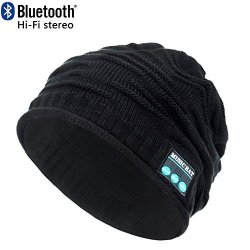 Coco Fashion Soft Warm Beanie Hat Wireless Bluetooth Smart Cap Headphone Headset Speaker MIC MZ012_BLACK
