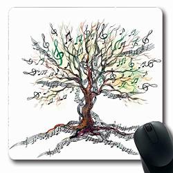 Ahawoso Music Mousepad Oblong 7.9"X9.8" Music Musical Tree Autumnal Clef Trunk Swirl Nature Illustration Leaves Creative Design White Brown Non-slip Rubber Mouse Pad Office