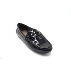 Women& 39 S High Gloss Moccasin With Detailed Vamp Black Size 4