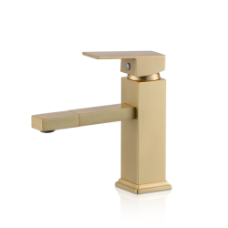 Bathroom Premium Deck Mounted Gold Brushed Short Basin Mixer
