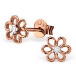 C1235-C22859 - Rose Gold Cz Stone Flower Ear Stud Earrings 6MM