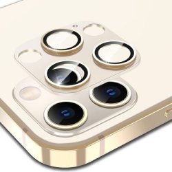 Full Metal Ring Camera Lens Tempered Glass Protector For Iphone 12 Pro Max - Gold