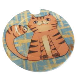 Licence Disk Holder - Posing Cat On Blue & Gold
