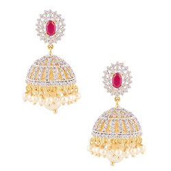Swasti Jewels Zircon Fashion Jewelry Traditional Ethnic Pearls Jhumka Earrings For Women