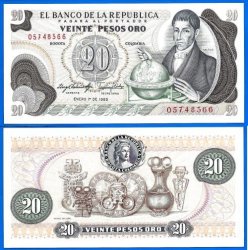 Colombia 20 Pesos Oro 1983 Unc Caldas South America Banknote
