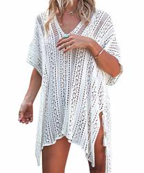 Zando Womens Bathing Suit Cover Up Beach Bikini Swimsuit Swimwear Coverups Crochet Beach Dress White