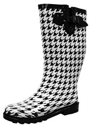 Cambridge Select Women's Pattern Print Colorful Waterproof Welly Rain Boots 6 B M Us Black white Houndstooth
