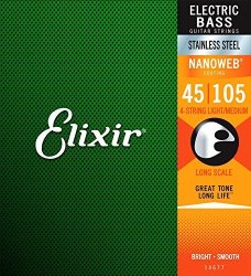 Elixir Strings Stainless Steel 4-STRING Bass Strings W Nanoweb Coating Long Scale Light medium .045-.105