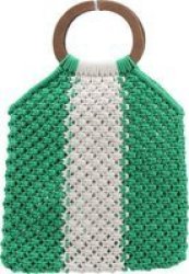 BlackBerry Green white Colour Block Crochet Tote Bag