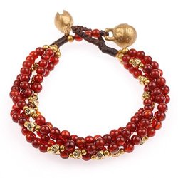 Brass And Genuine Red Carnelian Gemstone Multi Strand Beaded Bracelet