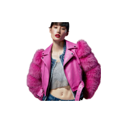 Sissy Boy J30301 Fur Sleeve Pu Body Biker Combo Jacket - Pink XL