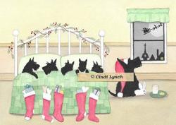 12 Christmas Cards: Scottish Terrier Scottie Family Waiting For Santa Lynch Folk Art