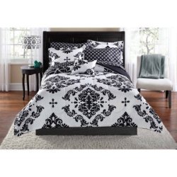 Mainstays Classic Noir Bed In A Bag Bedding Set - Machine Washable For Easy Care Twin twin XL Black