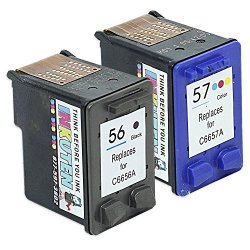 Inkuten Remanufactured Ink Cartridge Replacement For Hewlett Packard Hp 56 & Hp 57 C9321BN C6656AN C6657AN 1 Black 1 Tri-color 2 Pack Compatible With