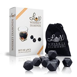 Lux Essentials Whiskey Diamonds - Set Of 9 Hand Made Diamond Shaped Whiskey Stones Scotch Rocks Or Wine Chillers