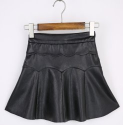 Yunting Vintage Pleated High Waist Pu Leather Skirt - Black Color Xl