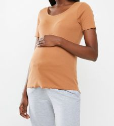 Cotton On Women's Maternity Lettuce Edge Scoop Short Sleeve Top - Beige