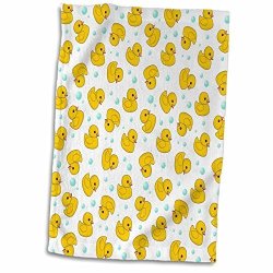 3DROSE 3D Rose Cute Rubber Pattern-yellow Ducks-kawaii Duckies And Soap Bubbles On White Hand sports Towel 15 X 22