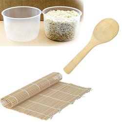 2 Pack Rice Measuring Cup + Rice Paddle + Sushi Roller - Clear Bright Kitchen Brand Cooker Replacement Cup 2 Rice Cups + Sushi Mat + Rice Paddle