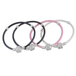 Souarts Mixed Pink White Black Love European Snake Chain Bracelets Fit Charm Beads Pack Of 4PCS 14CM