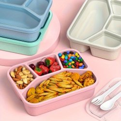 4-COMPARTMENT Leakproof Bento Lunch Box Set - Reusable Microwave-safe Meal Prep Containers Pp Material Solid Color Rust Resistant - Ideal For Office Or School