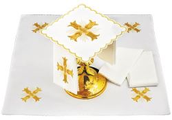 Altar Linen Set - Ornate Sun In Gold Cross - 100% Linen