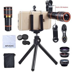 Cell Phone Camera Lens Kit 4 In 1 Universal Clip 12X Zoom Telephoto Lens Tripod For Iphone 7 7 Plus 6S 6S PLUS 6 5 Samsung S7 S7 Edge & Most Smartphones