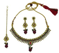 Gold Tone Indian 3PC Necklace Set Designer Ethnic Bollywood Wedding Party Jewelry IMOJ-BNS22B