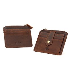 New 2018 Crazy Horse Leather Men Credit Card Holder Vintage Real Leather Card Wallet With Coin Pocket Coffee