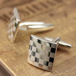 Men Cufflinks Stainless Steel Silver Square Lattice Wedding Party Gift Grid Accessories