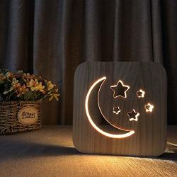 Zzz Moon Stars Creative Cartoon Cute Wooden Night Light 3D Hollow LED Table Lamp Decorative USB Bedroom Children's Room Birthday 19 19CM Desk Warm