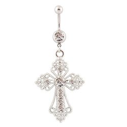 Sunflower 1PC Hollow Cross Crystal Navel Belly Button Rings Body Piercing Jewelly 14G