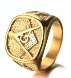 Stainless Steel Gold Plated Mason Ring: Size 14