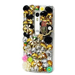 Stenes Motorola Moto G 5TH Generation Case - Luxurious 3D Handmade Sparkly Crystal Bling Cover Protection Case With Retro Bows Anti Dust Plug