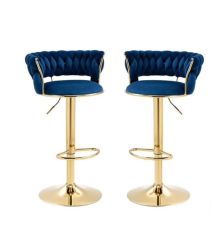Asher Velvet Swivel Bar Chair Blue- Set Of 2