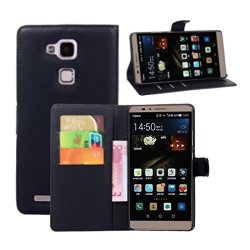 Premium Leather Wallet Flip Bracket Case Cover For Huawei Ascend Mate 7 Wallet - Black