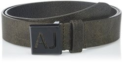Armani Jeans Men's Leather Belt With Stenciled Logo On Buckle Dark Green 34