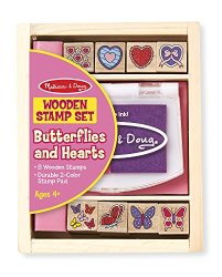 Melissa & Doug Butterfly And Heart Wooden Stamp Set: 8 Stamps And 2-COLOR Stamp Pad