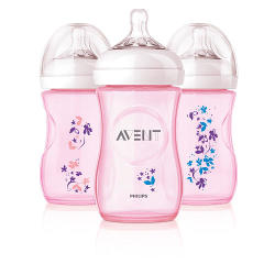 Philips Avent 260ml 9 Oz Bpa-free Natural Bottles 3-pack - Pink Flowers